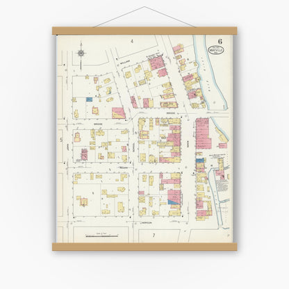 Old map wall art mockup — magnetic wood frame on white wall — Sanborn Fire Insurance Map from Mayville, Dodge County, Wisconsin (1912), Sheet #0006
