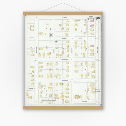 Old map wall art mockup — magnetic wood frame on white wall — Sanborn Fire Insurance Map from Appleton, Outagamie County, Wisconsin (1901), Sheet #0026