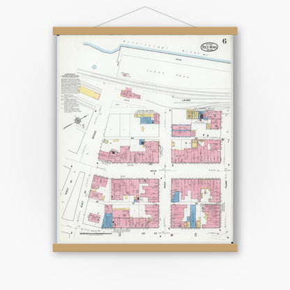 Old map wall art mockup — magnetic wood frame on white wall — Sanborn Fire Insurance Map from Red Wing, Goodhue County, Minnesota (1917), Sheet #0006