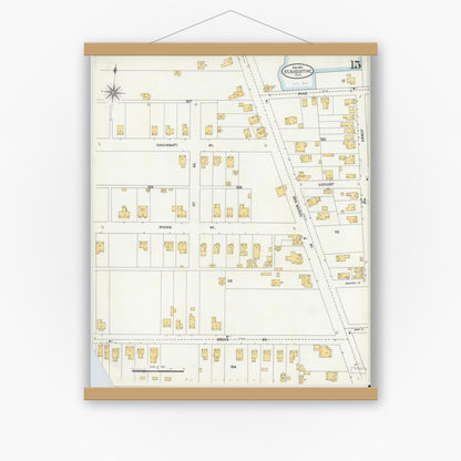 Old map wall art mockup — magnetic wood frame on white wall — Sanborn Fire Insurance Map from Saint Augustine, Saint John's County, Florida (1904), Sheet #0015