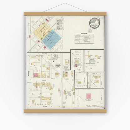 Old map wall art mockup — magnetic wood frame on white wall — Sanborn Fire Insurance Map from Raymond, Montgomery County, Illinois (1901) - Complete Map Set