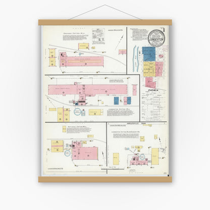 Old map wall art mockup — magnetic wood frame on white wall — Sanborn Fire Insurance Map from Lumberton, Robeson County, North Carolina (1908), Sheet #0001