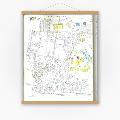Old map wall art mockup — magnetic wood frame on white wall — Sanborn Fire Insurance Map from Honolulu, Oahu County, Hawaii (1955), Sheet #0135