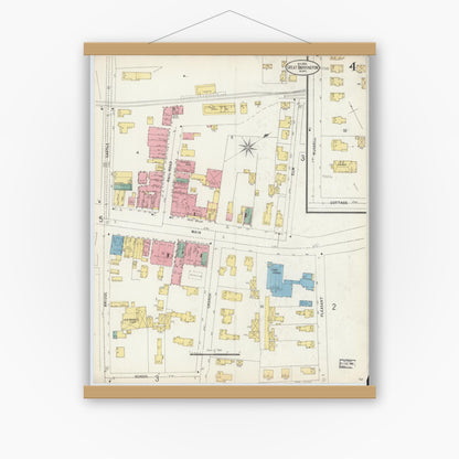 Old map wall art mockup — magnetic wood frame on white wall — Sanborn Fire Insurance Map from Great Barrington, Berkshire County, Massachusetts (1898), Sheet #0004