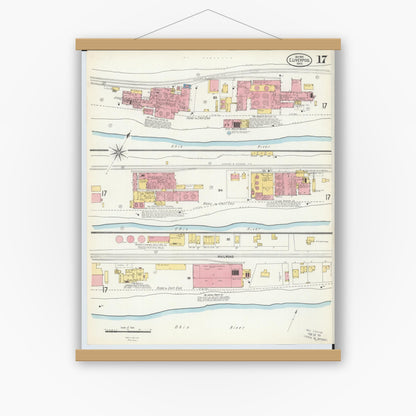 Old map wall art mockup — magnetic wood frame on white wall — Sanborn Fire Insurance Map from East Liverpool, Columbiana County, Ohio (1903), Sheet #0017