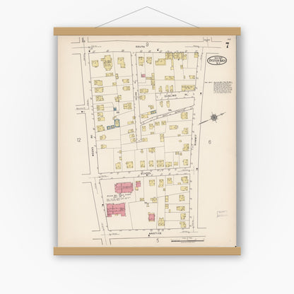 Old map wall art mockup — magnetic wood frame on white wall — Sanborn Fire Insurance Map from Oyster Bay, Nassau County, New York (1922), Sheet #0007