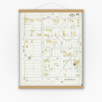 Old map wall art mockup — magnetic wood frame on white wall — Sanborn Fire Insurance Map from Ashland, Ashland County, Wisconsin (1901), Sheet #0027