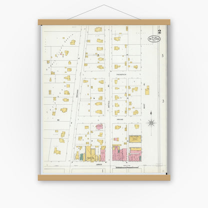 Old map wall art mockup — magnetic wood frame on white wall — Sanborn Fire Insurance Map from Milford, Iroquois County, Illinois (1906), Sheet #0002