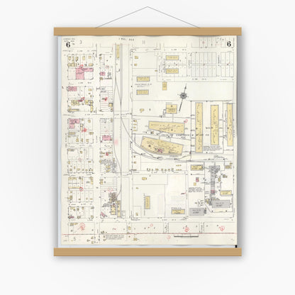 Old map wall art mockup — magnetic wood frame on white wall — Sanborn Fire Insurance Map from Lamesa, Dawson County, Texas (1948), Sheet #0006