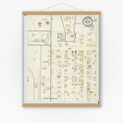 Old map wall art mockup — magnetic wood frame on white wall — Sanborn Fire Insurance Map from Bowerston, Harrison County, Ohio (1907), Sheet #0001
