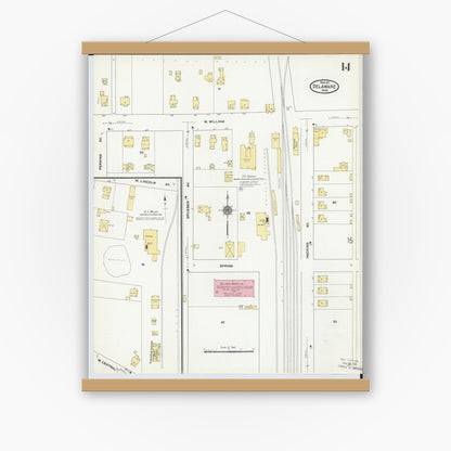 Old map wall art mockup — magnetic wood frame on white wall — Sanborn Fire Insurance Map from Delaware, Delaware County, Ohio (1911), Sheet #0014