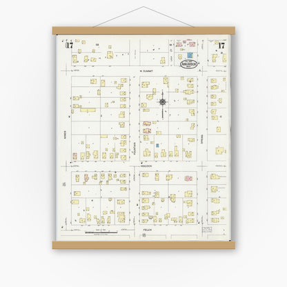 Old map wall art mockup — magnetic wood frame on white wall — Sanborn Fire Insurance Map from Ann Arbor, Washtenaw County, Michigan (1925), Sheet #0017