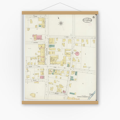 Old map wall art mockup — magnetic wood frame on white wall — Sanborn Fire Insurance Map from North Attleborough, Bristol County, Massachusetts (1894), Sheet #0006