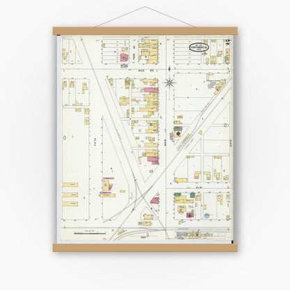 Old map wall art mockup — magnetic wood frame on white wall — Sanborn Fire Insurance Map from Continental, Putnam County, Ohio (1901), Sheet #0002