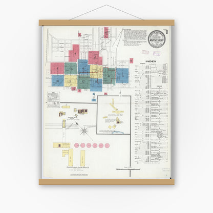 Old map wall art mockup — magnetic wood frame on white wall — Sanborn Fire Insurance Map from Murphysboro, Jackson County, Illinois (1909), Sheet #0001
