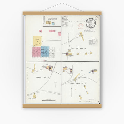 Old map wall art mockup — magnetic wood frame on white wall — Sanborn Fire Insurance Map from Ely, Saint Louis County, Minnesota (1897), Sheet #0001