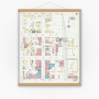 Old map wall art mockup — magnetic wood frame on white wall — Sanborn Fire Insurance Map from Faribault, Rice County, Minnesota (1909), Sheet #0004