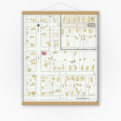 Old map wall art mockup — magnetic wood frame on white wall — Sanborn Fire Insurance Map from Brookston, White County, Indiana (1919), Sheet #0003