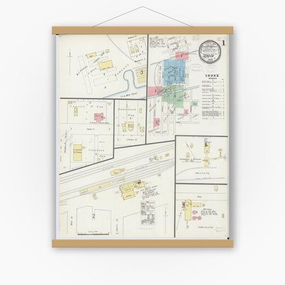 Old map wall art mockup — magnetic wood frame on white wall — Sanborn Fire Insurance Map from Seneca, La Salle County, Illinois (1898), Sheet #0001