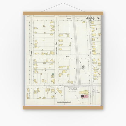 Old map wall art mockup — magnetic wood frame on white wall — Sanborn Fire Insurance Map from Mayfield, Lackawanna County, Pennsylvania (1896), Sheet #0002
