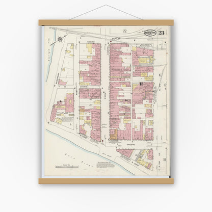 Old map wall art mockup — magnetic wood frame on white wall — Sanborn Fire Insurance Map from Marietta, Washington County, Ohio (1915), Sheet #0023