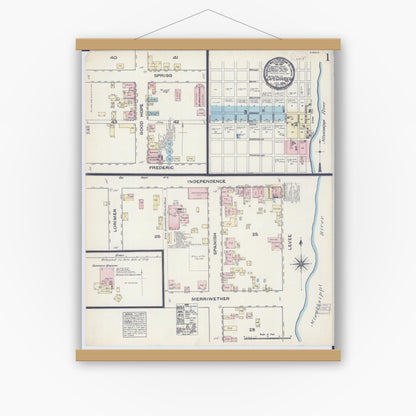 Old map wall art mockup — magnetic wood frame on white wall — Sanborn Fire Insurance Map from Cape Girardeau, Cape Girardeau County, Missouri (1884) - Complete Map Set