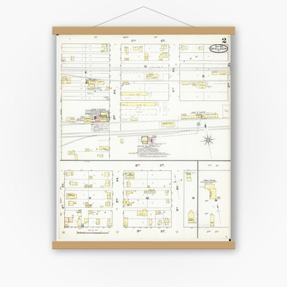 Old map wall art mockup — magnetic wood frame on white wall — Sanborn Fire Insurance Map from Sheldon, O'Brien County, Iowa (1892), Sheet #0002