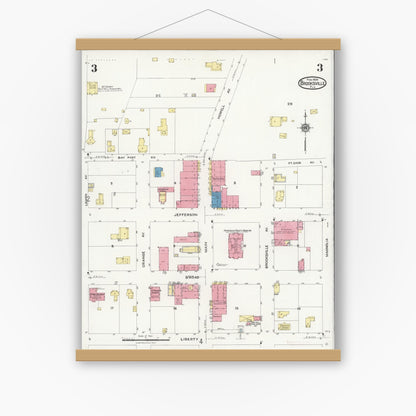Old map wall art mockup — magnetic wood frame on white wall — Sanborn Fire Insurance Map from Brooksville, Hernando County, Florida (1924), Sheet #0003