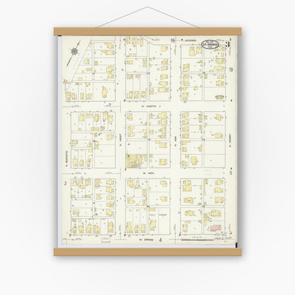Old map wall art mockup — magnetic wood frame on white wall — Sanborn Fire Insurance Map from Saint Marys, Auglaize County, Ohio (1914), Sheet #0003