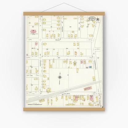 Old map wall art mockup — magnetic wood frame on white wall — Sanborn Fire Insurance Map from Ridgway, Elk County, Pennsylvania (1915), Sheet #0016