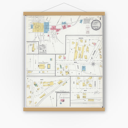 Old map wall art mockup — magnetic wood frame on white wall — Sanborn Fire Insurance Map from Platteville, Grant County, Wisconsin (1900) - Complete Map Set