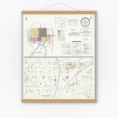 Old map wall art mockup — magnetic wood frame on white wall — Sanborn Fire Insurance Map from Goliad, Goliad County, Texas (1934), Sheet #0001