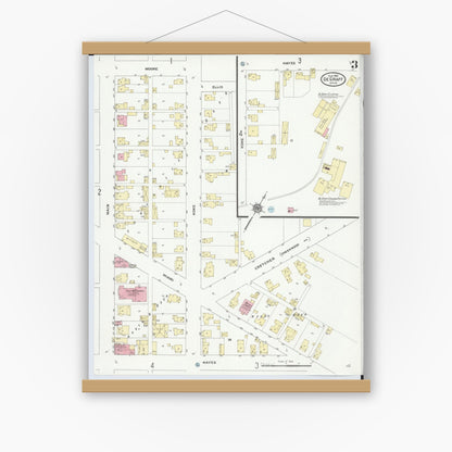 Old map wall art mockup — magnetic wood frame on white wall — Sanborn Fire Insurance Map from Degraff, Logan County, Ohio (1910), Sheet #0003
