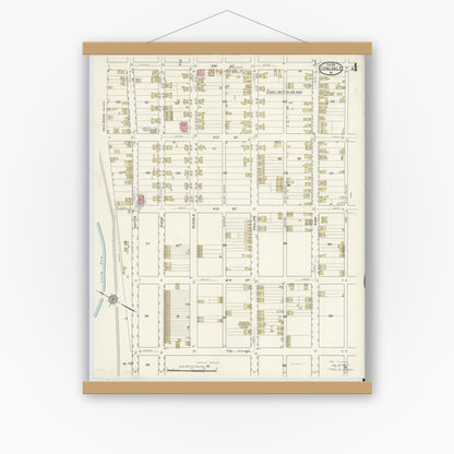 Old map wall art mockup — magnetic wood frame on white wall — Sanborn Fire Insurance Map from Coaldale, Schuylkill County, Pennsylvania (1916), Sheet #0004