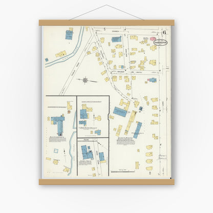Old map wall art mockup — magnetic wood frame on white wall — Sanborn Fire Insurance Map from Hammondsport, Steuben County, New York (1913), Sheet #0006