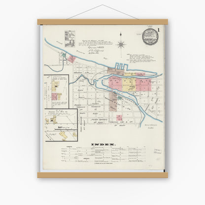 Old map wall art mockup — magnetic wood frame on white wall — Sanborn Fire Insurance Map from Traverse City, Grand Traverse County, Michigan (1890) - Complete Map Set