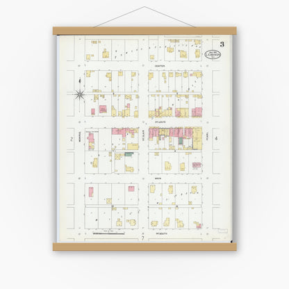 Old map wall art mockup — magnetic wood frame on white wall — Sanborn Fire Insurance Map from Lebanon, Saint Clair County, Illinois (1906), Sheet #0003