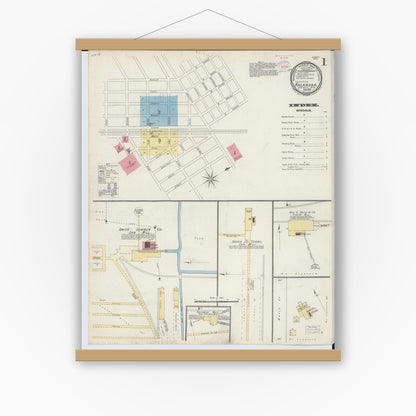 Old map wall art mockup — magnetic wood frame on white wall — Sanborn Fire Insurance Map from Kalkaska, Kalkaska County, Michigan (1893) - Complete Map Set