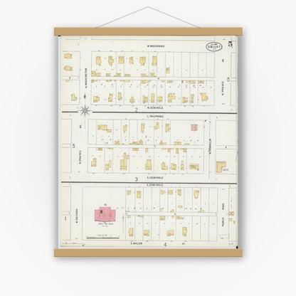 Old map wall art mockup — magnetic wood frame on white wall — Sanborn Fire Insurance Map from Dwight, Livingston County, Illinois (1898), Sheet #0005