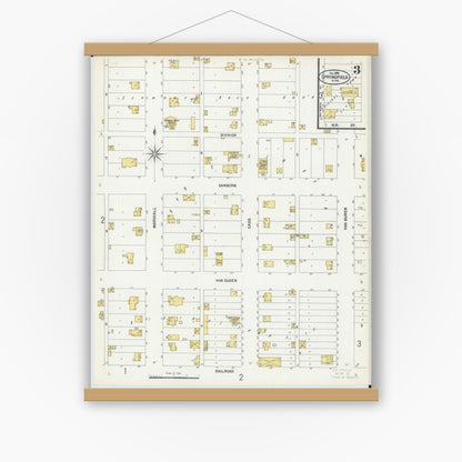 Old map wall art mockup — magnetic wood frame on white wall — Sanborn Fire Insurance Map from Springfield, Brown County, Minnesota (1899), Sheet #0003