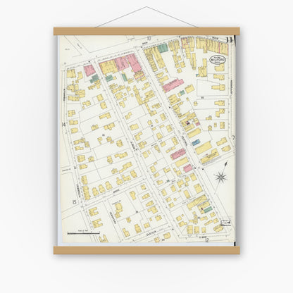 Old map wall art mockup — magnetic wood frame on white wall — Sanborn Fire Insurance Map from Milford, Worcester County, Massachusetts (1903), Sheet #0011