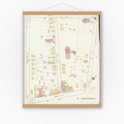 Old map wall art mockup — magnetic wood frame on white wall — Sanborn Fire Insurance Map from Bay Shore, Suffolk County, New York (1915), Sheet #0006
