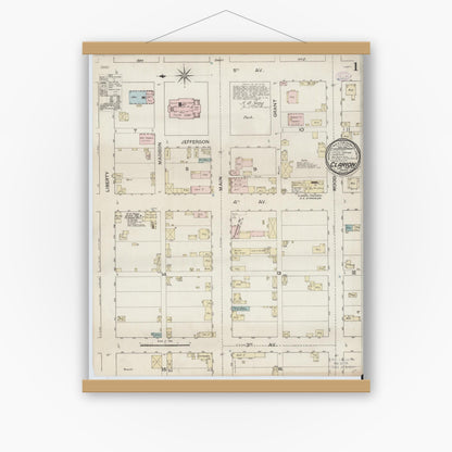 Old map wall art mockup — magnetic wood frame on white wall — Sanborn Fire Insurance Map from Clarion, Clarion County, Pennsylvania (1887) - Complete Map Set