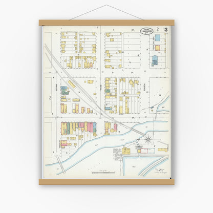 Old map wall art mockup — magnetic wood frame on white wall — Sanborn Fire Insurance Map from Lanesboro, Fillmore County, Minnesota (1900), Sheet #0003
