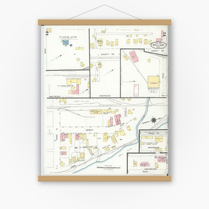 Old map wall art mockup — magnetic wood frame on white wall — Sanborn Fire Insurance Map from Brilliant, Jefferson County, Ohio (1924), Sheet #0002