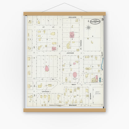 Old map wall art mockup — magnetic wood frame on white wall — Sanborn Fire Insurance Map from Black River Falls, Jackson County, Wisconsin (1892), Sheet #0003