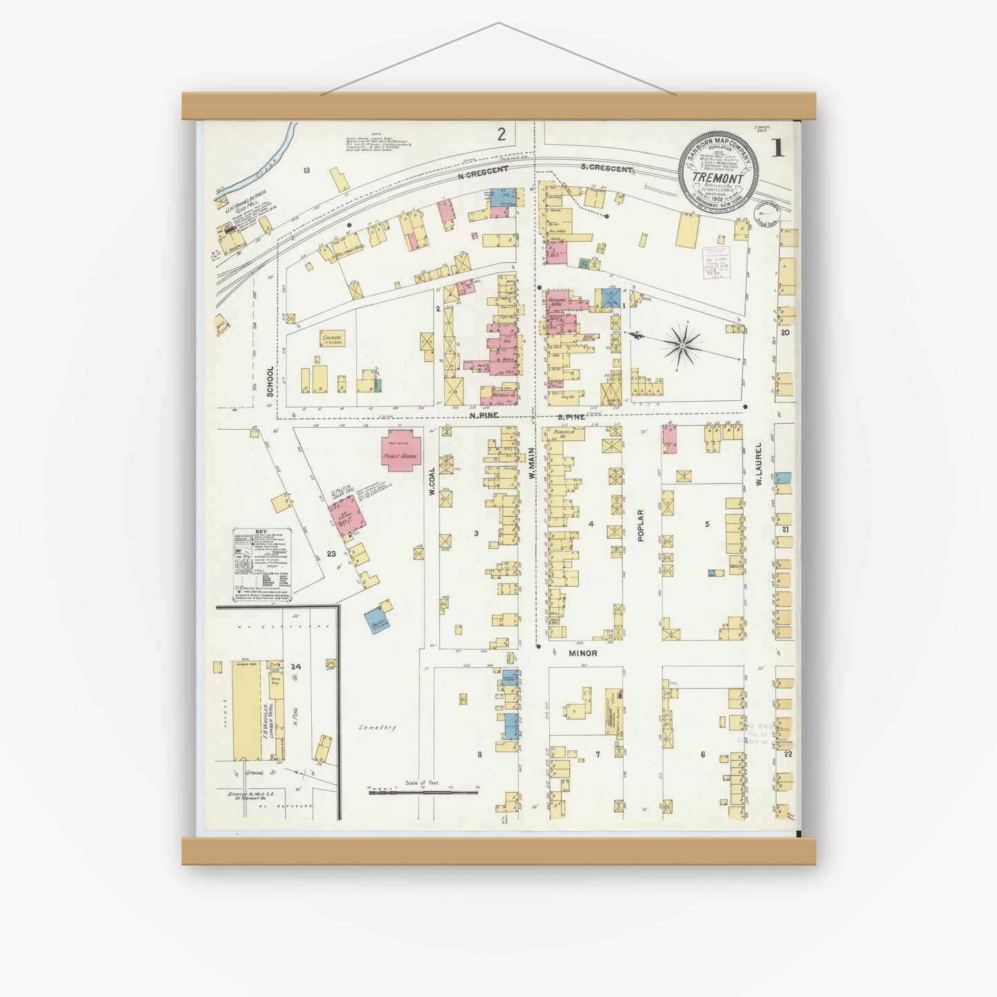 Old map wall art mockup — magnetic wood frame on white wall — Sanborn Fire Insurance Map from Tremont, Schuylkill County, Pennsylvania (1902) - Complete Map Set