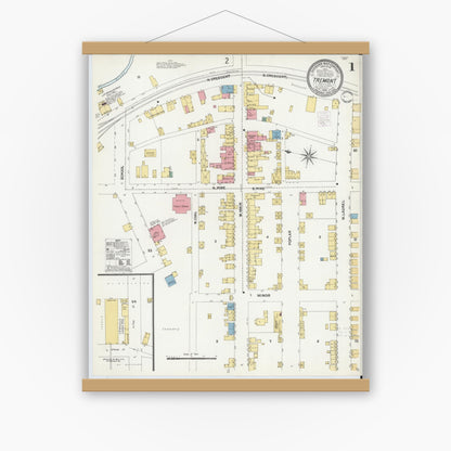 Old map wall art mockup — magnetic wood frame on white wall — Sanborn Fire Insurance Map from Tremont, Schuylkill County, Pennsylvania (1902) - Complete Map Set