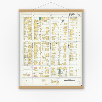 Old map wall art mockup — magnetic wood frame on white wall — Sanborn Fire Insurance Map from Freeland, Luzerne County, Pennsylvania (1905), Sheet #0004