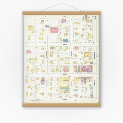 Old map wall art mockup — magnetic wood frame on white wall — Sanborn Fire Insurance Map from Polo, Ogle County, Illinois (1899), Sheet #0002